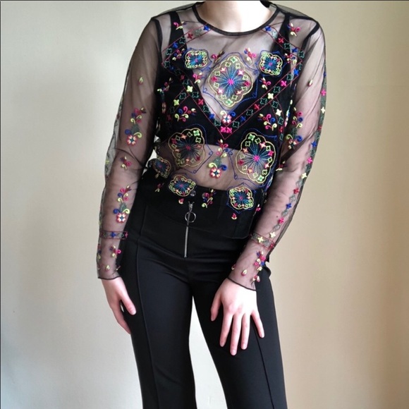 🍂HOST PICK🍂 Colorful Ornate Embroidered Mesh Top - Picture 3 of 4